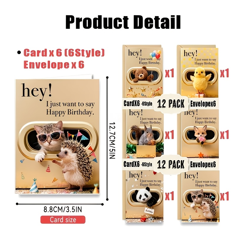 E-shop Ein Set von 12 humorvollen Tiermotiv-Geburtstagskarten mit Umschlägen, mit niedlichen Haustierdesigns, speziell für . Ideal für Geburtstage,