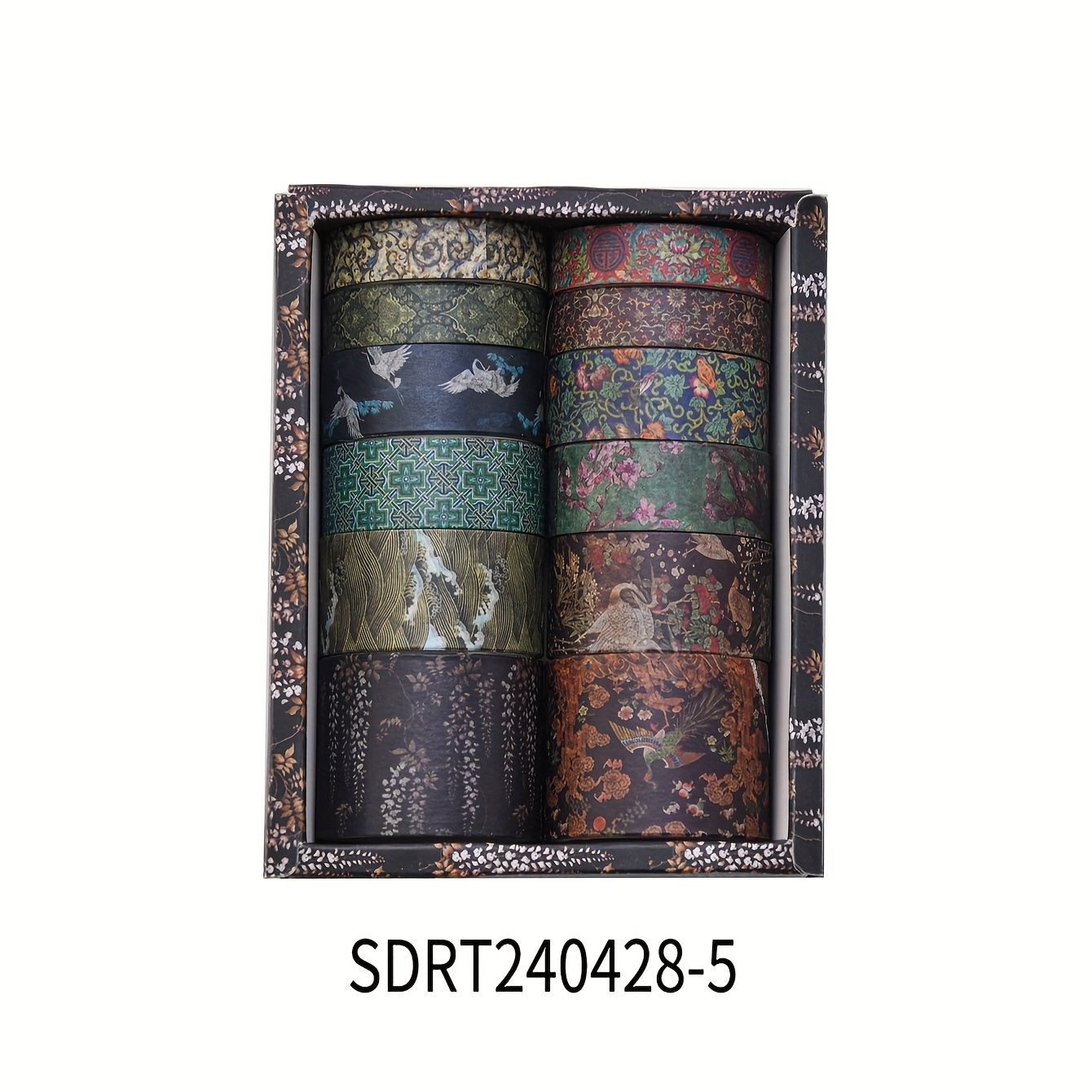 E-shop 12 Rollen/Box, Vintage Washi Tape Set, Zarte Blumen, Pflanzen, Tiere, Berge, Charakter Muster Aufkleber Rollen, 0.4/0.6/0.8/1.2 X 78In,