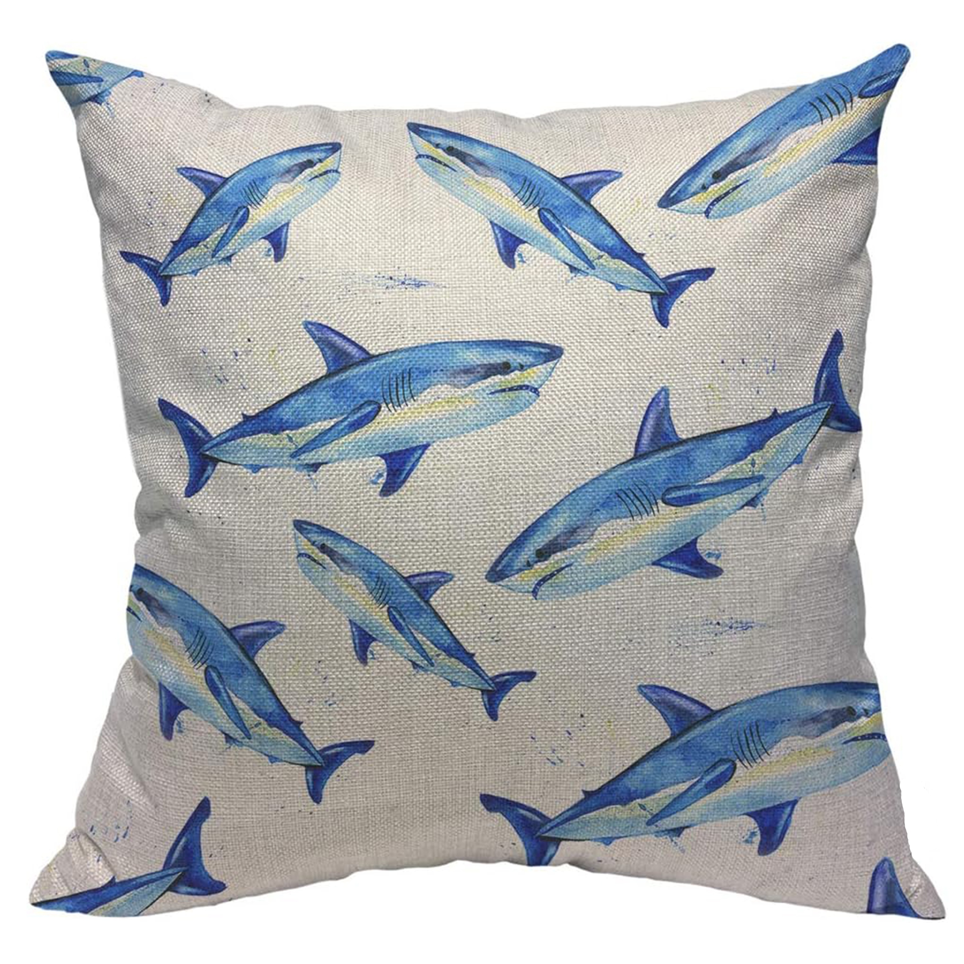 

1pc, Linen Watercolor Great White Shark Throw Pillow Case Cartoon Blue Pillow Cushion Covers Home Sofa Decorative, Single Sided Printing, No Pillow Core