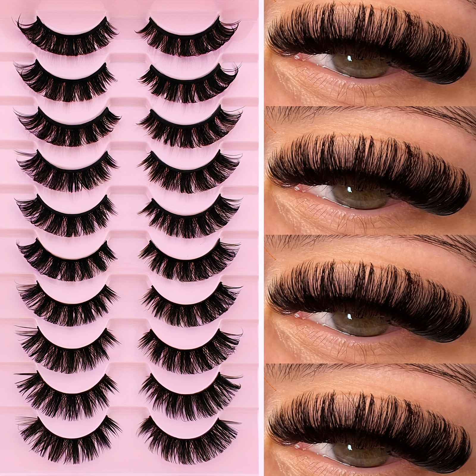 Image of 10 Pairs Pack Volume Thick Cat Eye False Eyelashes, D , Thick, Fluffy, Natural, Comfortable And Versatile, Mink Lashes