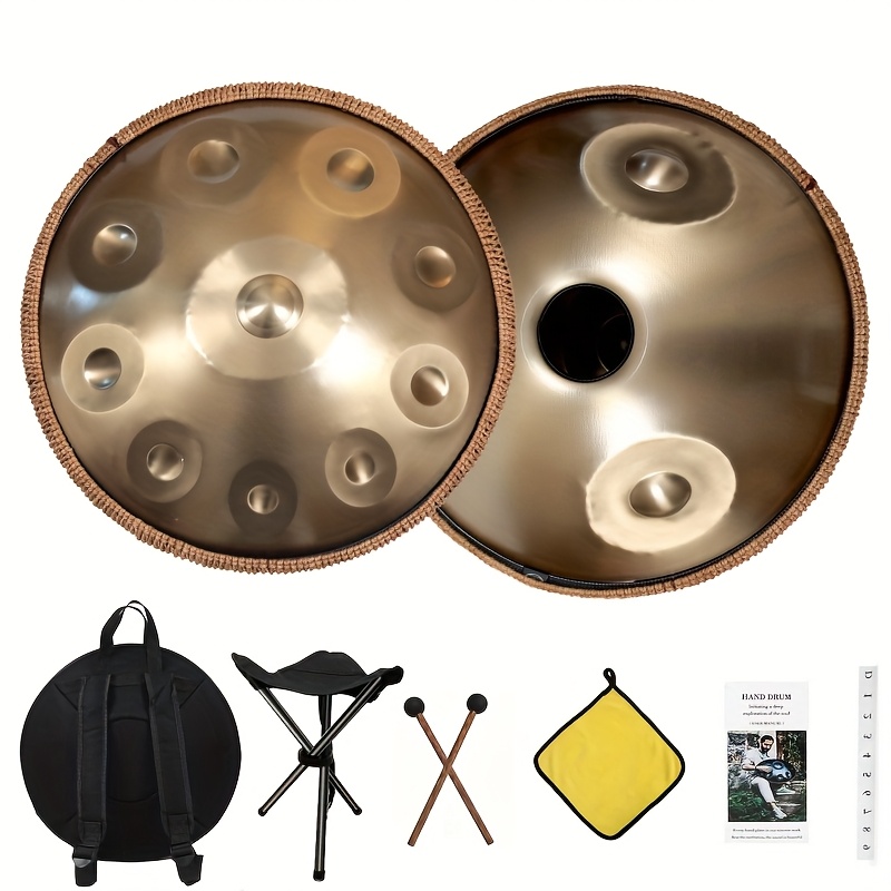Image of Handpan Drum 22 Inches D Kurd, Hand Drum Instrument, Hand Drum, Handpan Instrument Handpan Drum For Adults (golden)