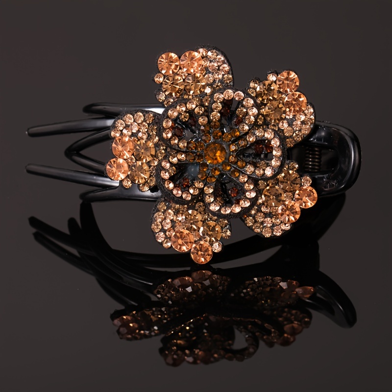 elegant bling bling rhinestone flower decorative hair clip vintage ponytail holder for women and girls