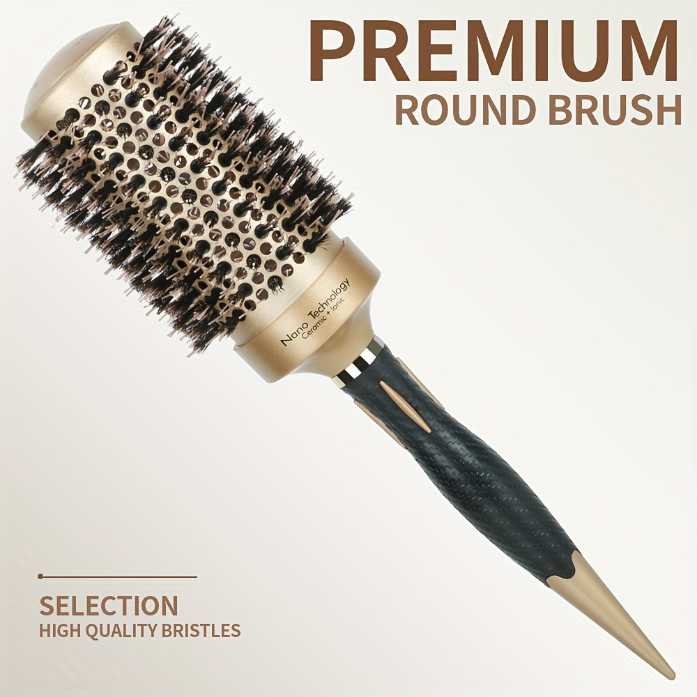 

1pc Professional Round Brush, Ceramic Aluminum Tube Comb, Heat Resistant Curling Hair Styling Tool For Normal Hair Type, Nylon Bristles, Metal Handle