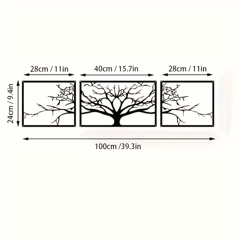 TEMU 3pcs Tree Of Life Metal Wall Art Decoration, Black Iron Hanging Sculpture, Suitable For Home, Living Room, Outdoor Activities, Indoor Office