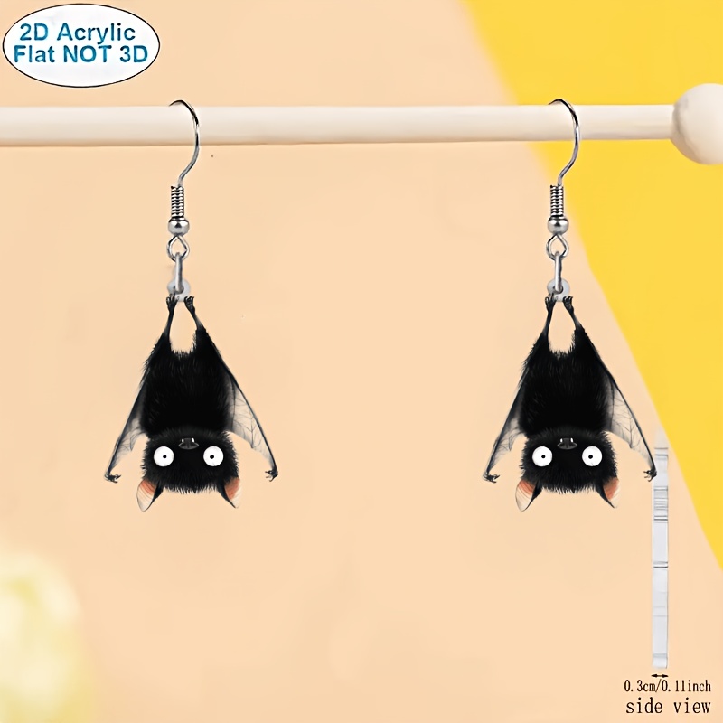 TEMU Orecchini pendenti 2D , 2 pezzi, versatili in acrilico a forma di pipistrello con motivi , per degli animali domestici, adatti a donne, feste,