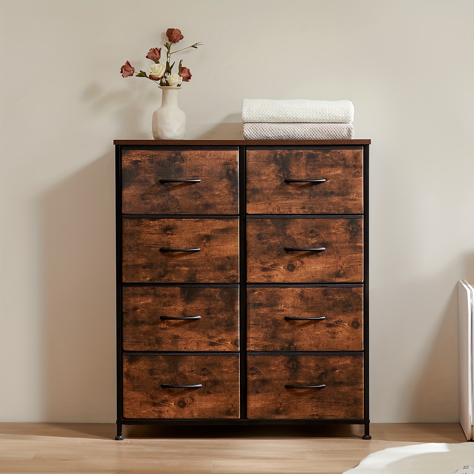 

Dresser, Dresser For Bedroom Furniture, Storage Drawers, Fabric Storage Tower With 8 Drawers, Chest Of Drawers With Steel Frame, Wooden Top For Kids Room, Closet, Entryway