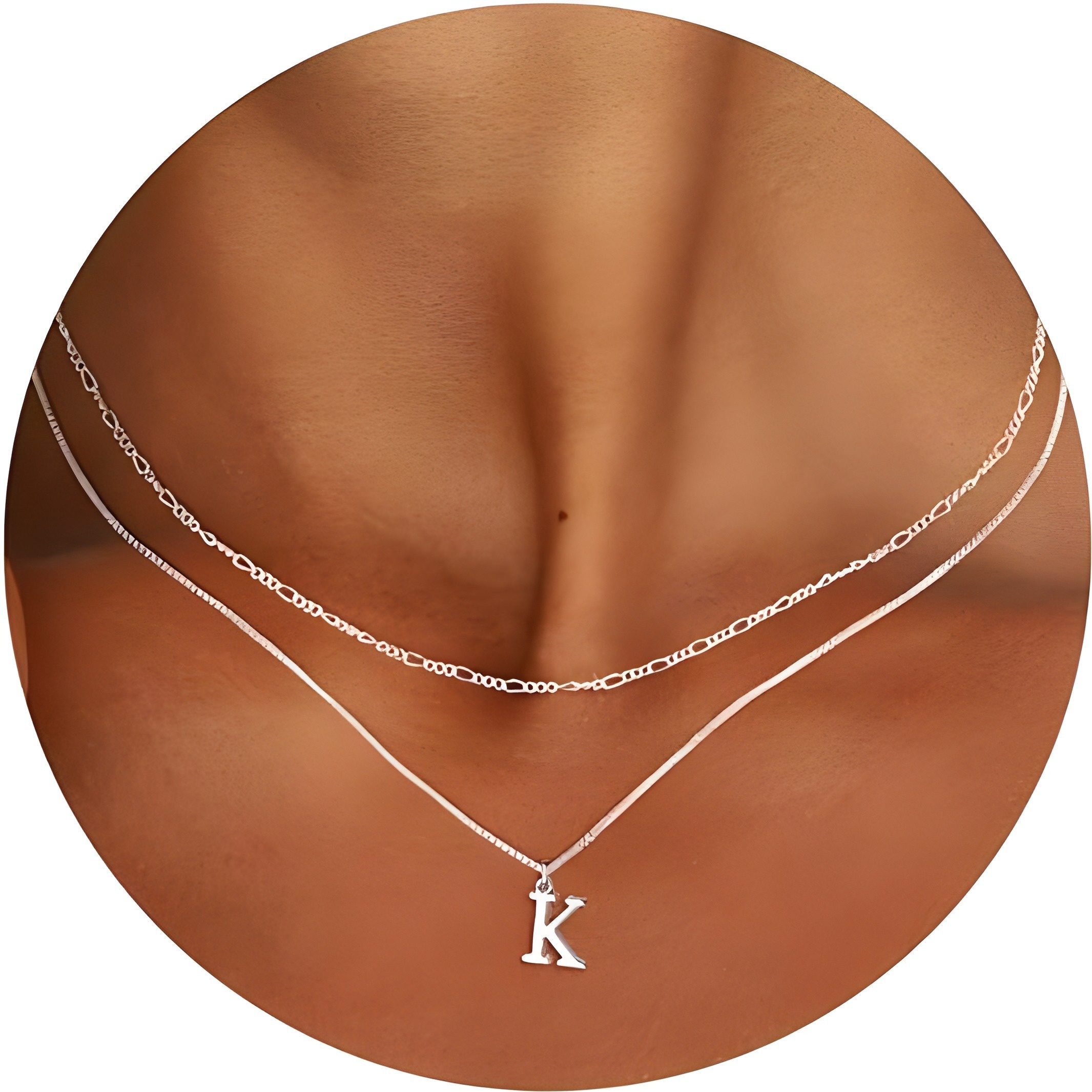 2pcs set initial pendant necklaces for women elegant sexy style layered   chain with delicate letter pendant a z fashionable alphabet charm jewelry combination set for ladies and girls 15
