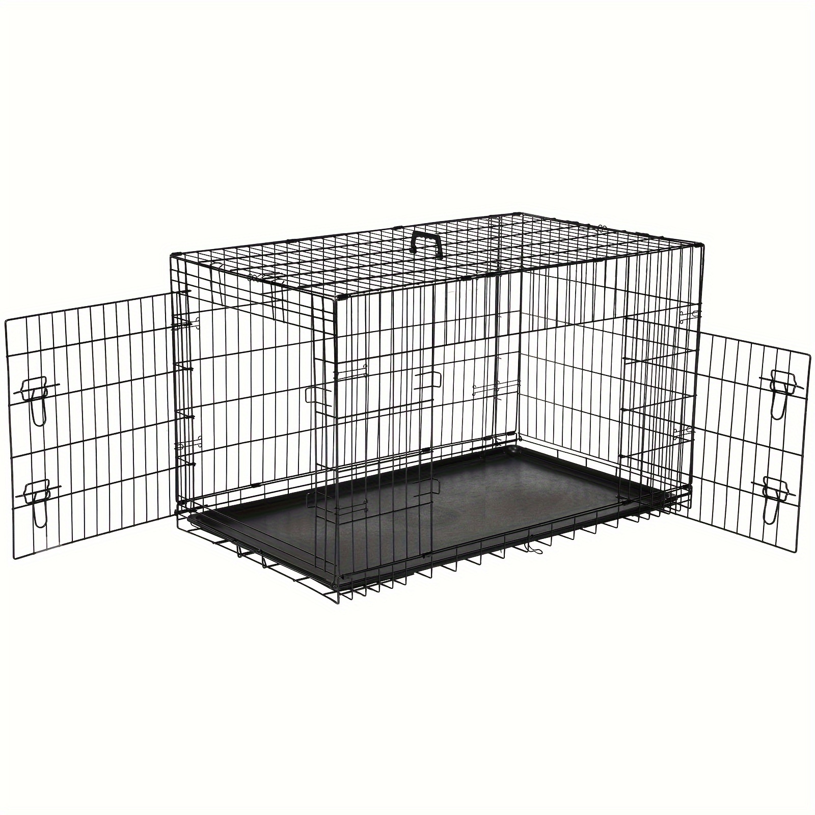 

48 Inch Dog Crate With Double Doors, Metal Foldable Pet Cage With Divider Panel And Removable Tray