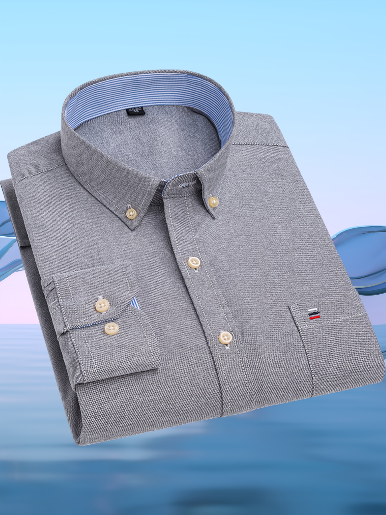 قميص رجالي عصري كاجوال بأكمام طويلة من قماش أكسفورد | مطرز، بأزرار، مناسب للعطلات وعصرية، متوفر بألوان متعددة