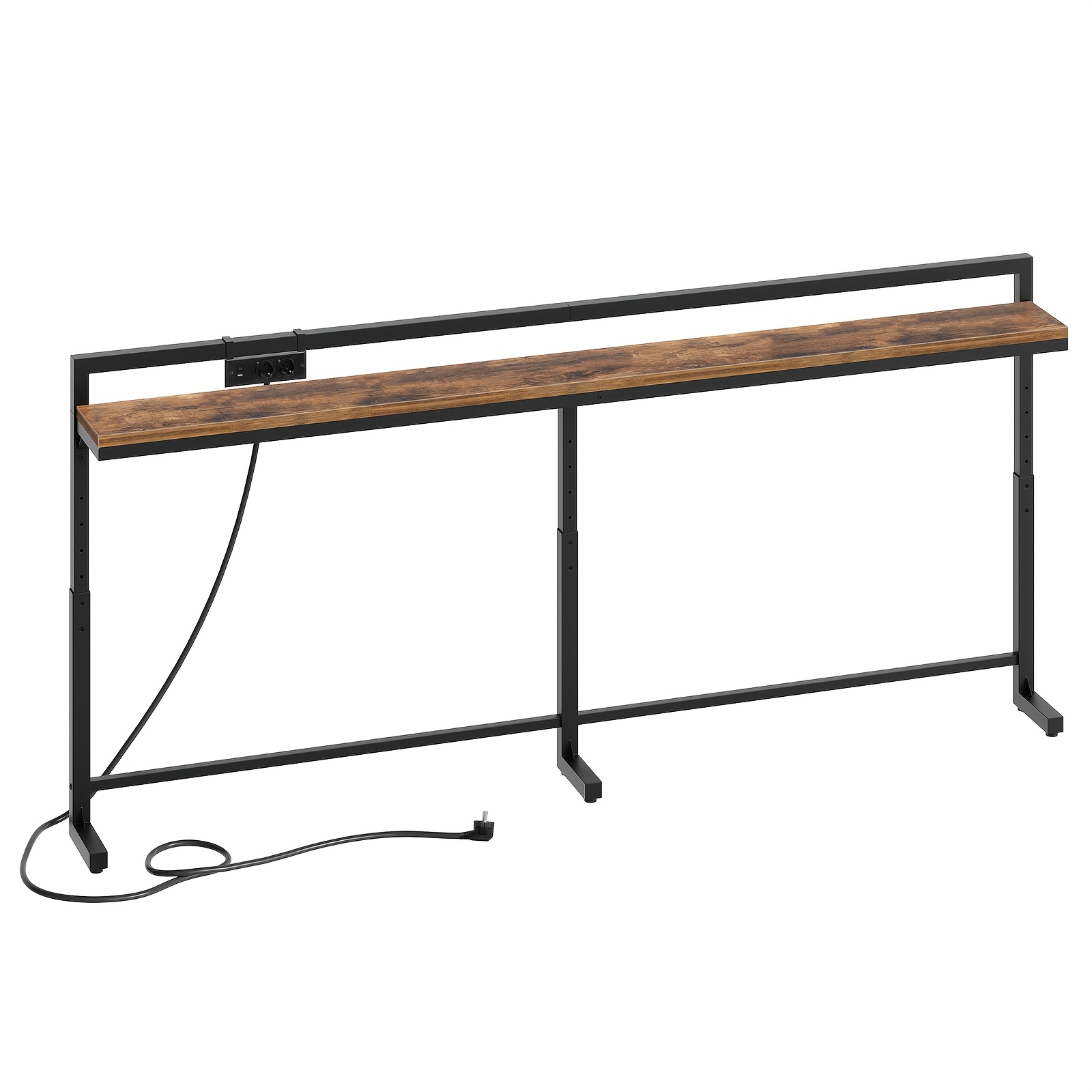 200cm Long Entryway Table For Living Room, 70-90cm Adjustable Height, With Sliding Multi-functional Power Strip (2 Ac Outlets, 1 Usb-a Port, 1 Usb-c Port), Suitable For Living Room, -black