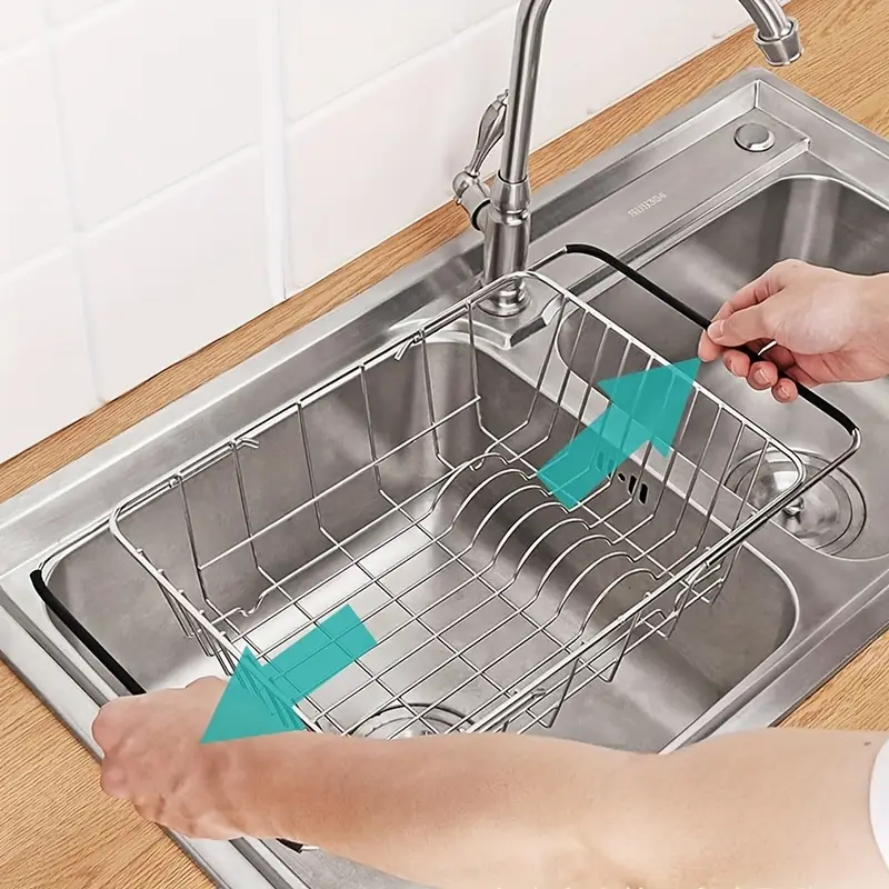stainless steel drain basket 3 in 1 expandable dish drying rack for sink counter table rust resistant 304 steel multi purpose tableware organizer for plates bowls mugs cutlery Product details 5