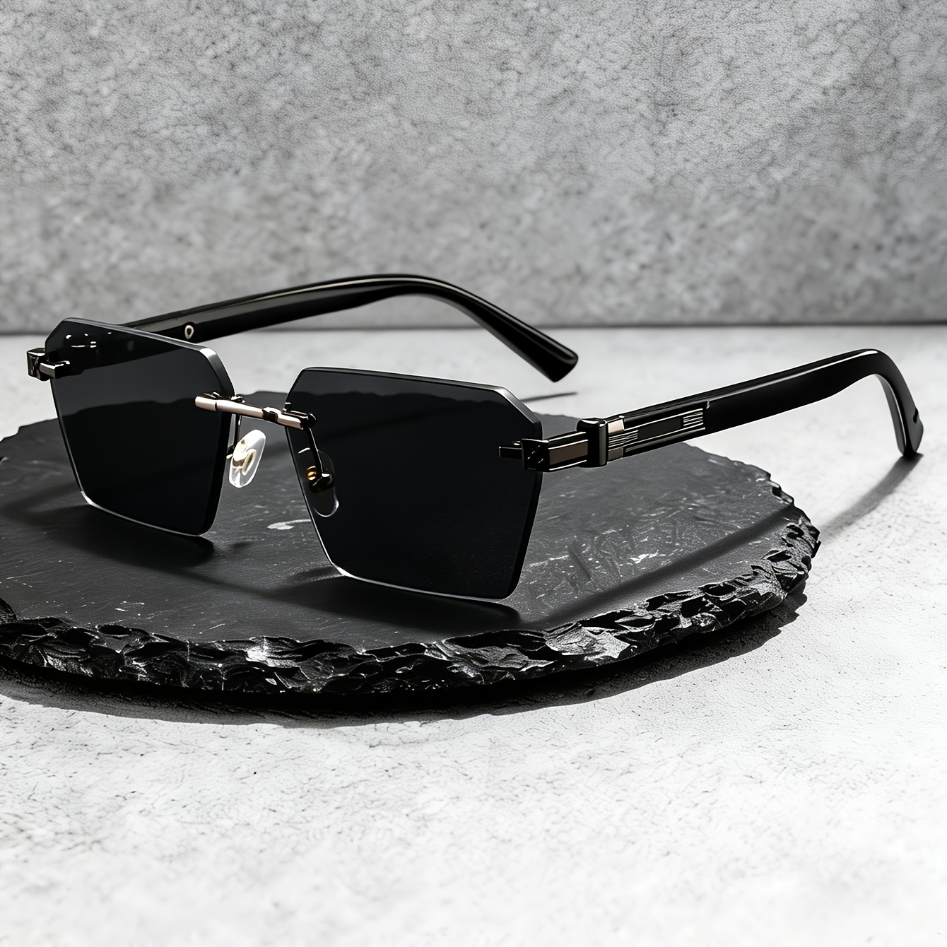 Image of Frameless -cut Versatile Casual Fashion Fashion Glasses, Men's Driving Vacation Fishing And Women's Beach Seaside Decorative Fashion Glasses, Durable Metal Frame