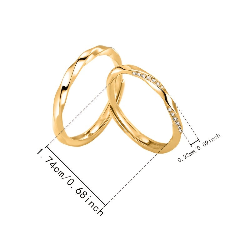 Elegant 2pcs/Set Wedding Ring Set - Inlaid with Sparkling Synthetic Cubic Synthetic Cubic Zirconiaia - Unisex - Adjustable Open Ring - Suitable for Couples - Proposal Wear - Minimalist Luxury Style - Exquisite Gift for Women - Valentine's Day Gift