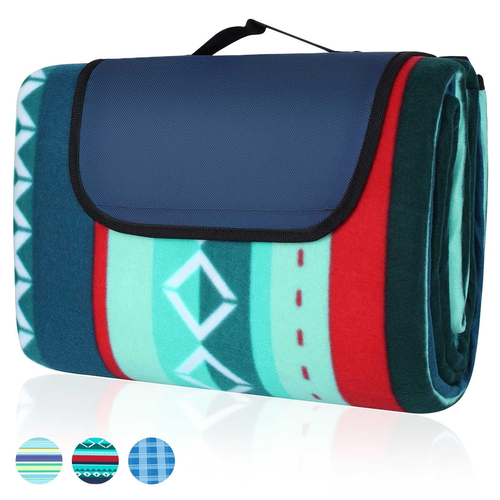 

Outdoor Picnic Blanket, 300 X 300 Cm, With Waterproof Back, Waterproof, With Handles, For Camping, Picnic, Hiking, Barbecue, Travel, Camping, Green Striped Blanket