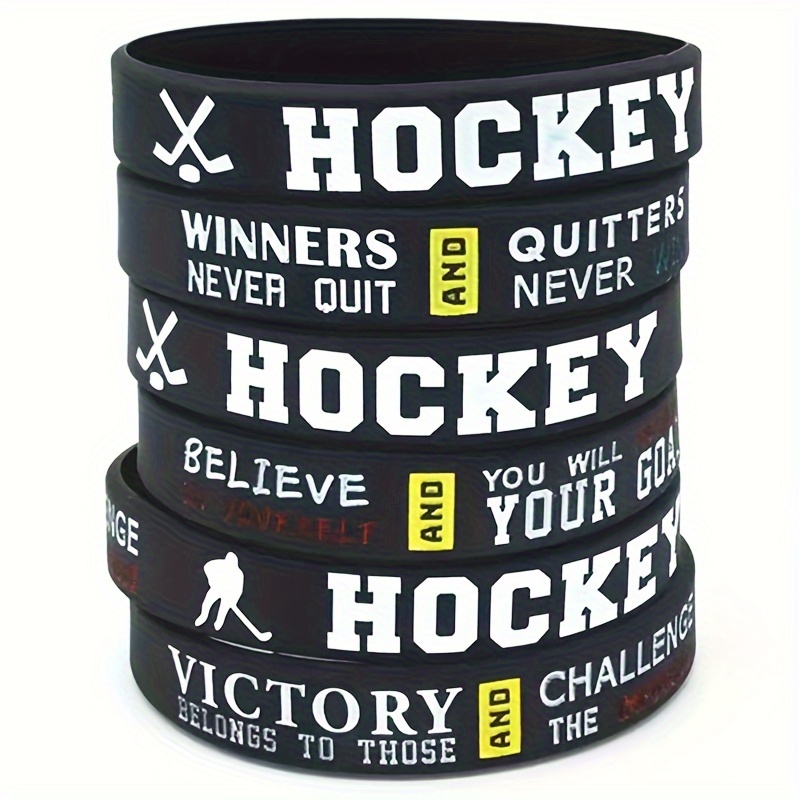 

6pcs Inspirational Hockey Quotes Silicone Bracelets - Waterproof, Stretch-resistant Rubber Wristbands For Men