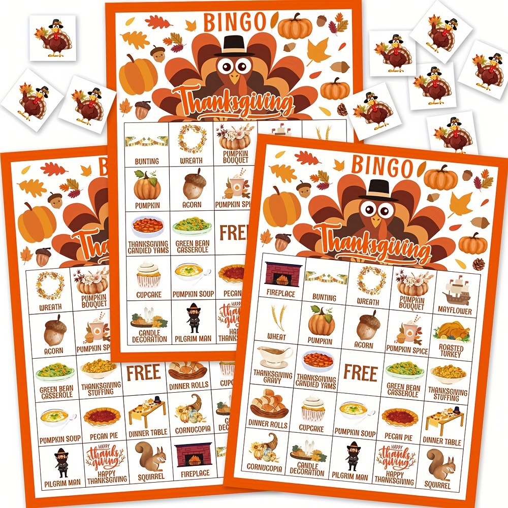 

Festive Thanksgiving Bingo Cards: 24 Player Set For Family Fun - Paper, No Power Required, Suitable For Birthday And Thanksgiving Parties