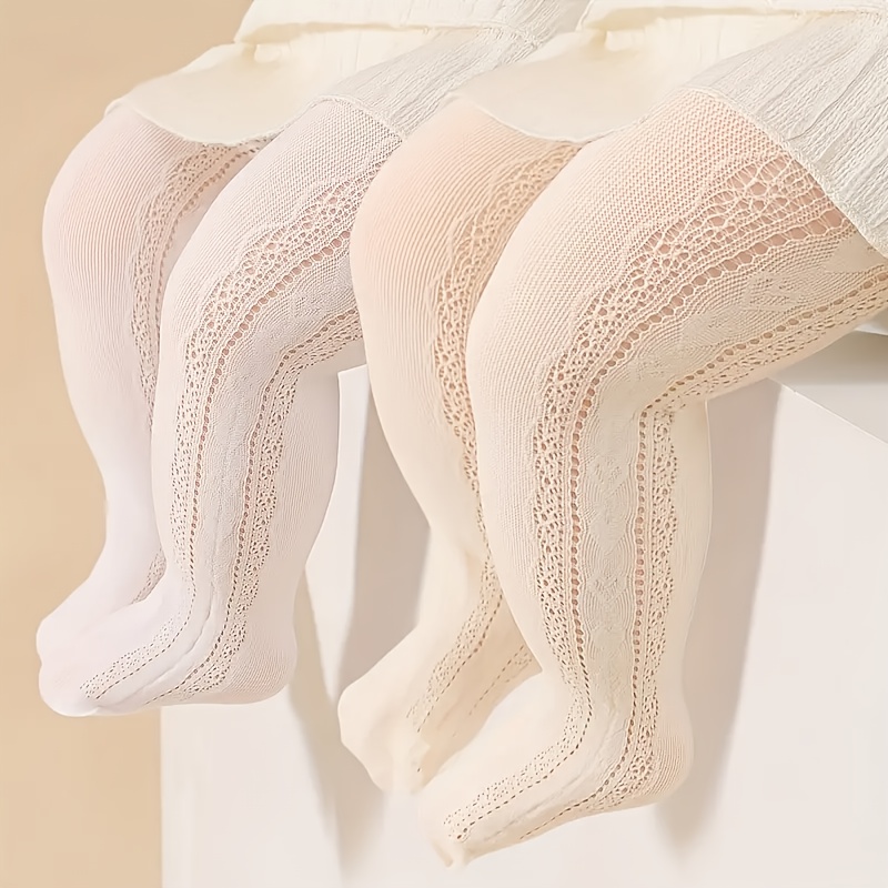 2-pair Pc Baby Girls White Beige Pattern Side Out Breathable Comfortable Tights