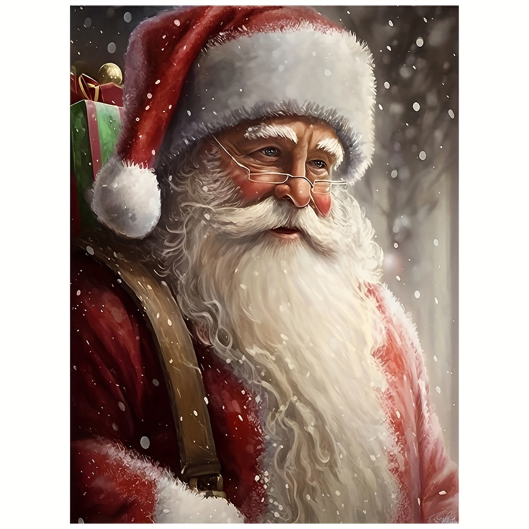 

Santa Claus Canvas Wall Art - Frameless 12x16" Oil Painting Poster For Living Room, Bedroom, Office, And More - Festive Christmas Decor