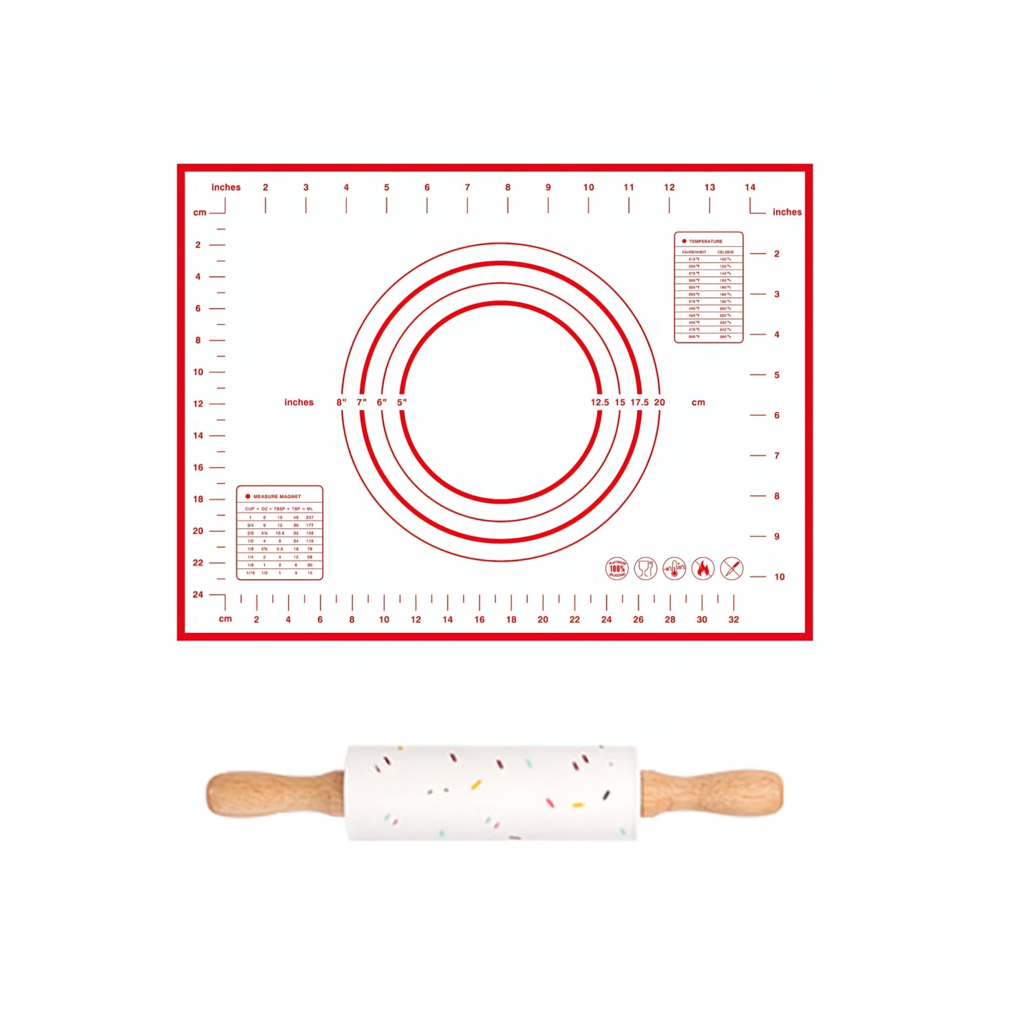 TEMU Tool Set Includes 1 Cute Painted Shaping Rolling Pin And 1 40cm X 30cm Silicone Dough Rolling Mat. The Thick Baking Mat Silicone Mat With Scale