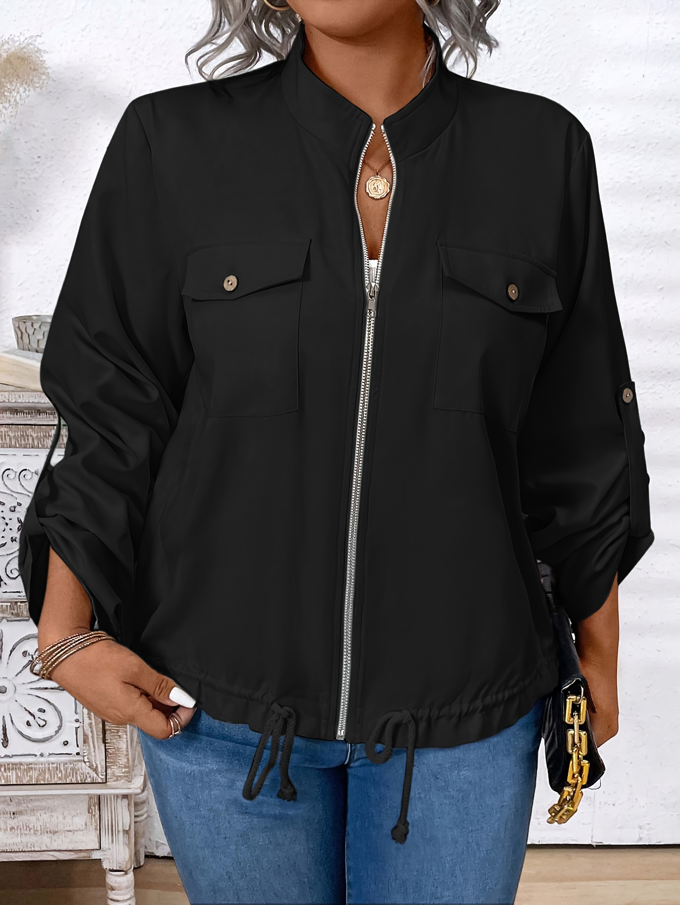 plus size damen elegante casual jacke – hellrosa lockere Temu