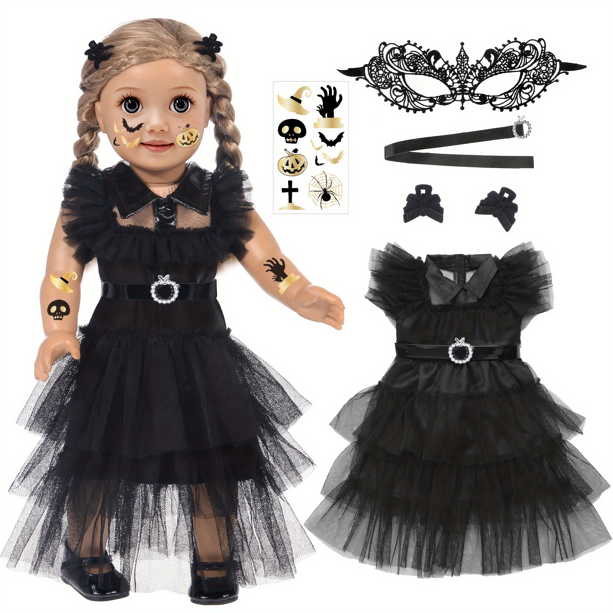 

18 Inch Doll Clothes - Inspired Party Movie Halloween Costume Black Tulle , With Stickers, Hair Clip (doll Not Included)halloween Christmas Gift For 3+