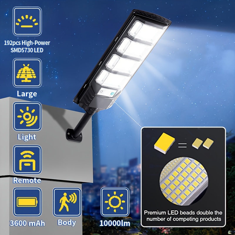 

1/2 Pack Sided Luminescence Solar Street Lights Outdoor , 10000lm 6500k Solar Lights Outdoor Waterproof Ip65, 192pcs High-powersmd5730 Led Lamp Beads, Remote Control, Energy-, Garage, Patio, , Yard