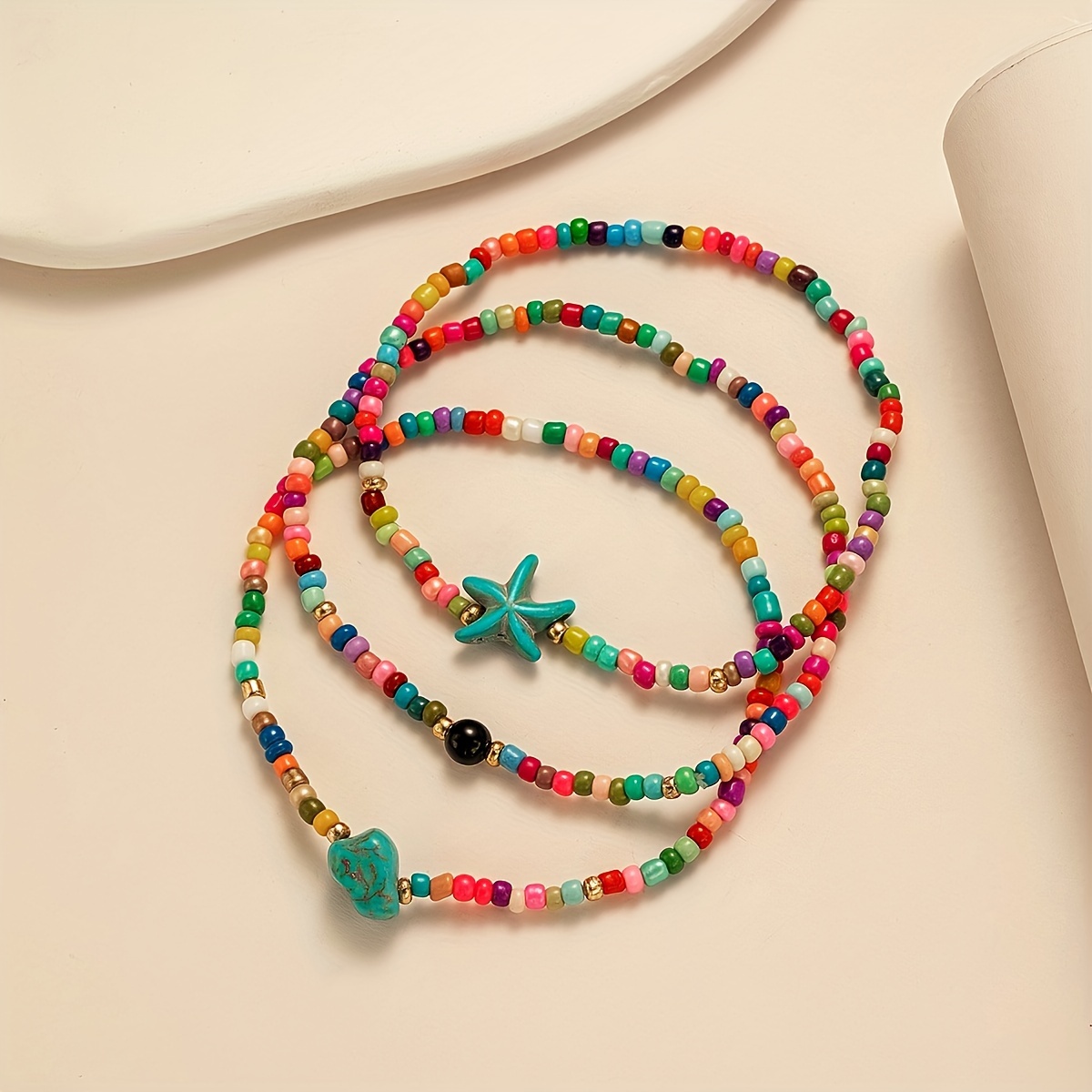 Retro Multi-layered Beach Anklet with Starfish Shell Stone Beads