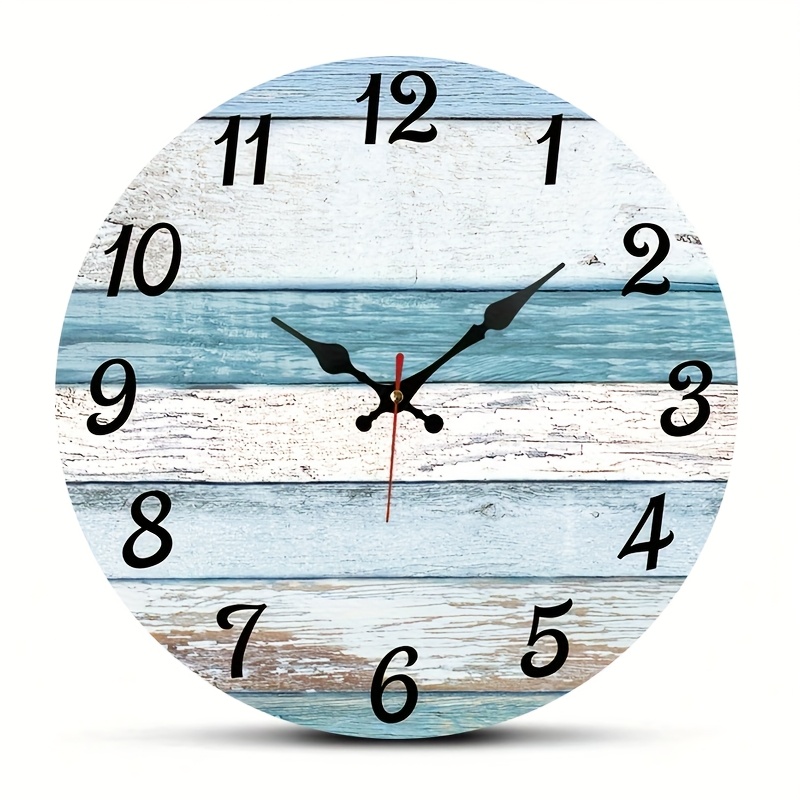 E-shop Eine runde Wanduhr mit Holzoptik im Ozean-Design, leise ohne , ideal für die Heimdekoration an Feiertagen als Geschenk