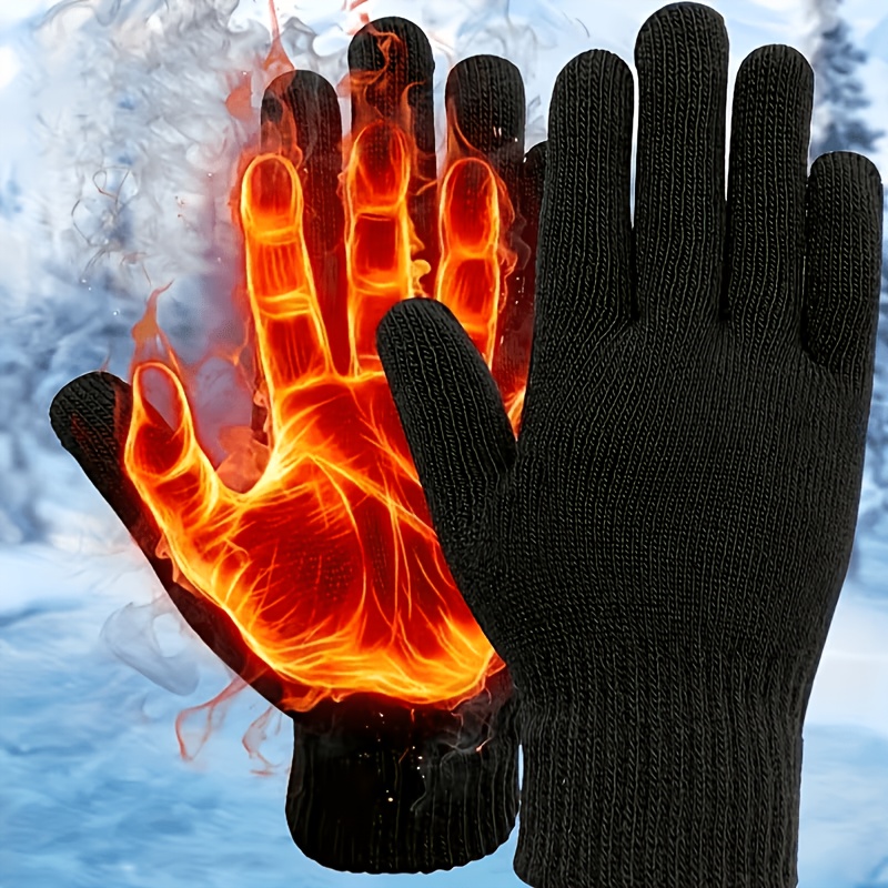 TEMU 1 Paire de Gants Chauds à Doigts Complets, Unisexe, pour l'Extérieur en Automne et en Hiver, Gants de Sport Extensibles , Gants Tendance pour et