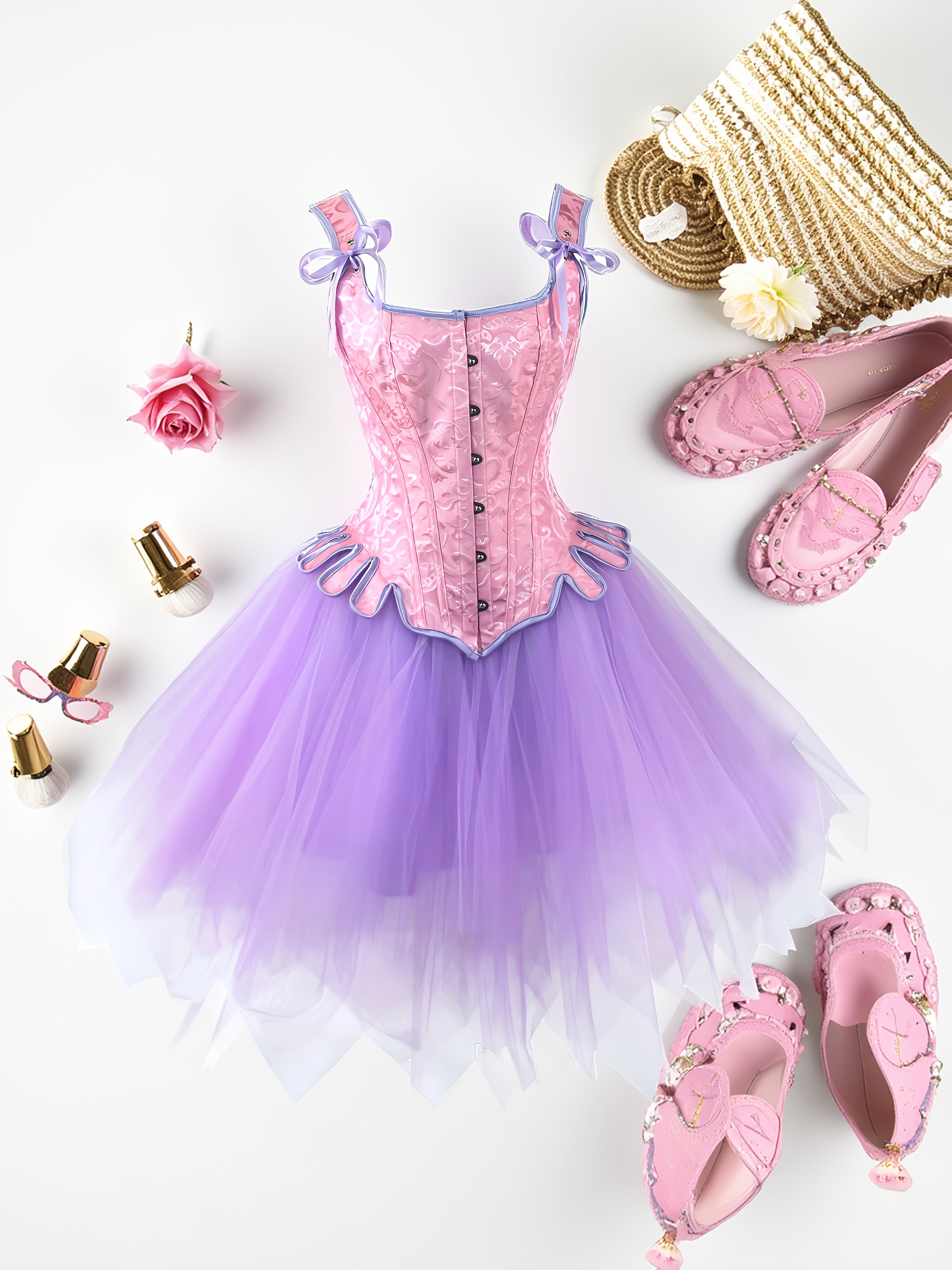 Style Pink Jacquard Bodycon Corset TUTU Skirt, Halloween Pink Costume  Set