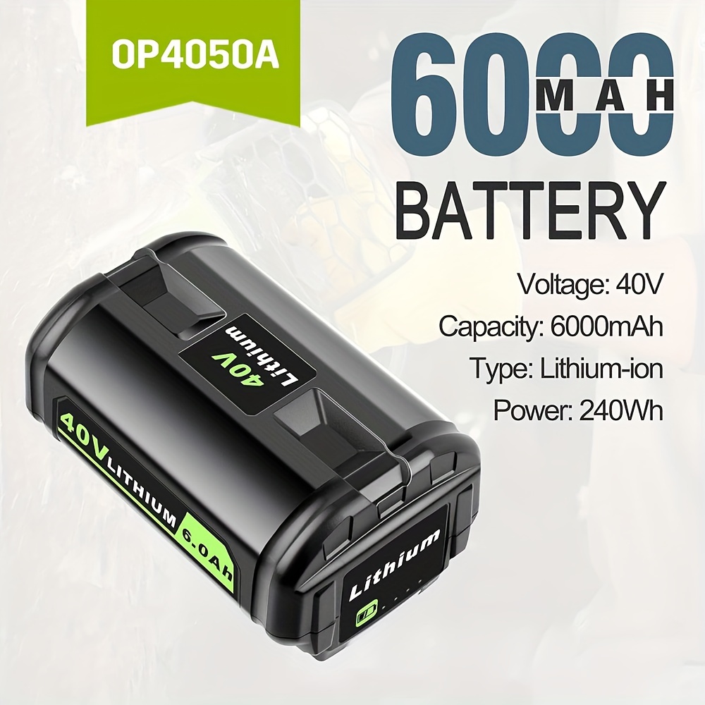 

For Ryobi Op40602 40v 6ah High Capacity Lithium Battery With Led Op4050