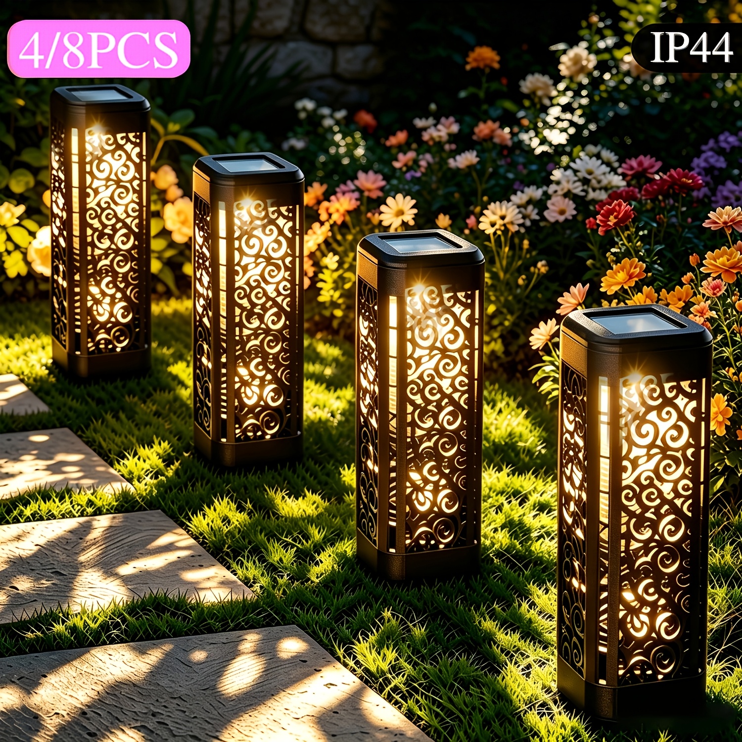 TEMU Set da 4/8 Lampade da Solari da Esterno, IP44, Luci Solari da Percorso, Luci LED Paesaggistiche ad Accensione , Luci Decorative per Halloween e