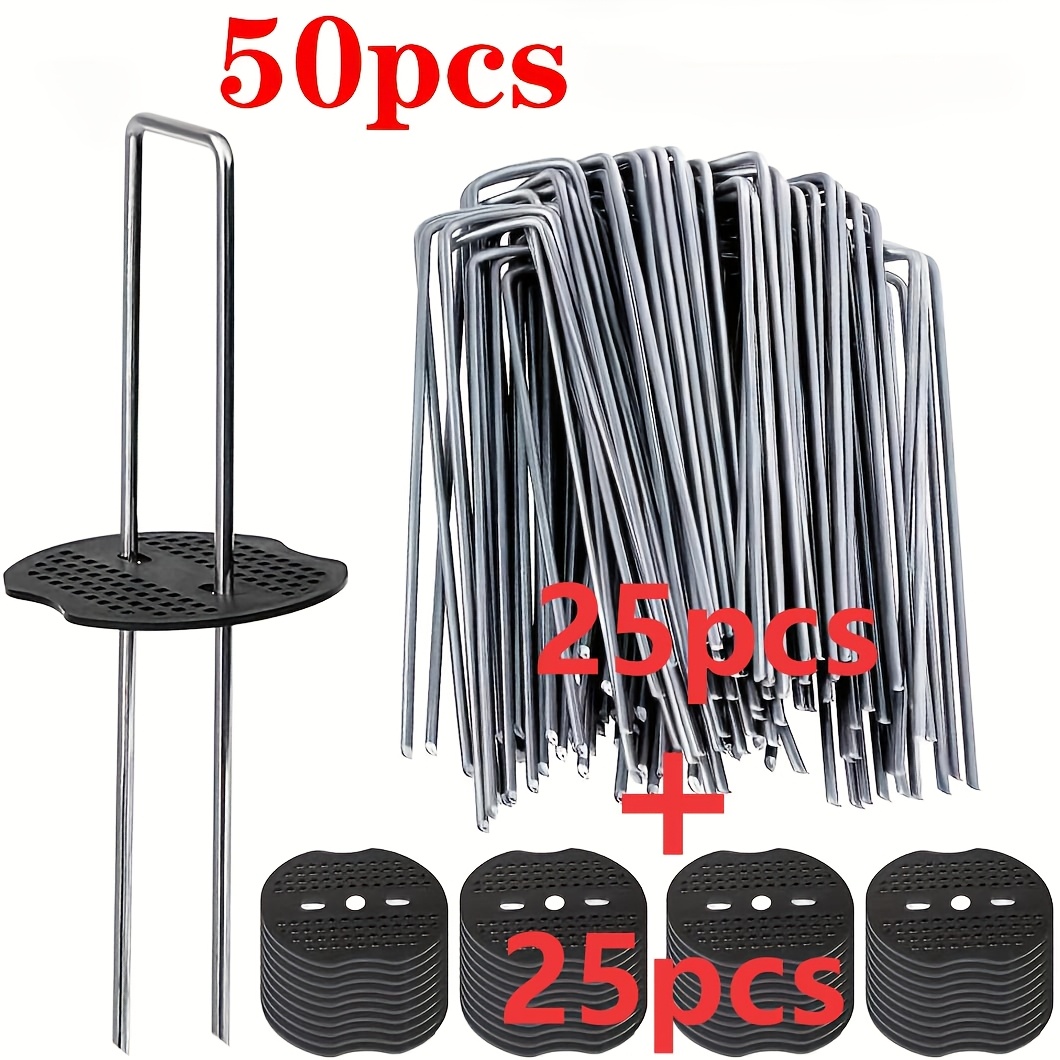 Image of 30//101/201/401pcs Turf Stakes Buffer Washer, Landscape , Galvanized Lawn Spikes, Heavy Duty Yard Ground Pin For Grass Weed Barrier Sod Fabric, Christmas Gifts, Halloween Gifts
