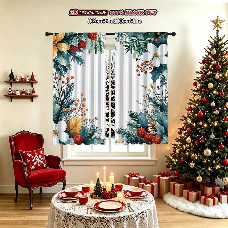 2pcs curtains   printed 100 blackout curtains christmas   wreath pattern festive atmosphere suitable for living room and bedroom pre halloween decorations warm thanksgiving decorations