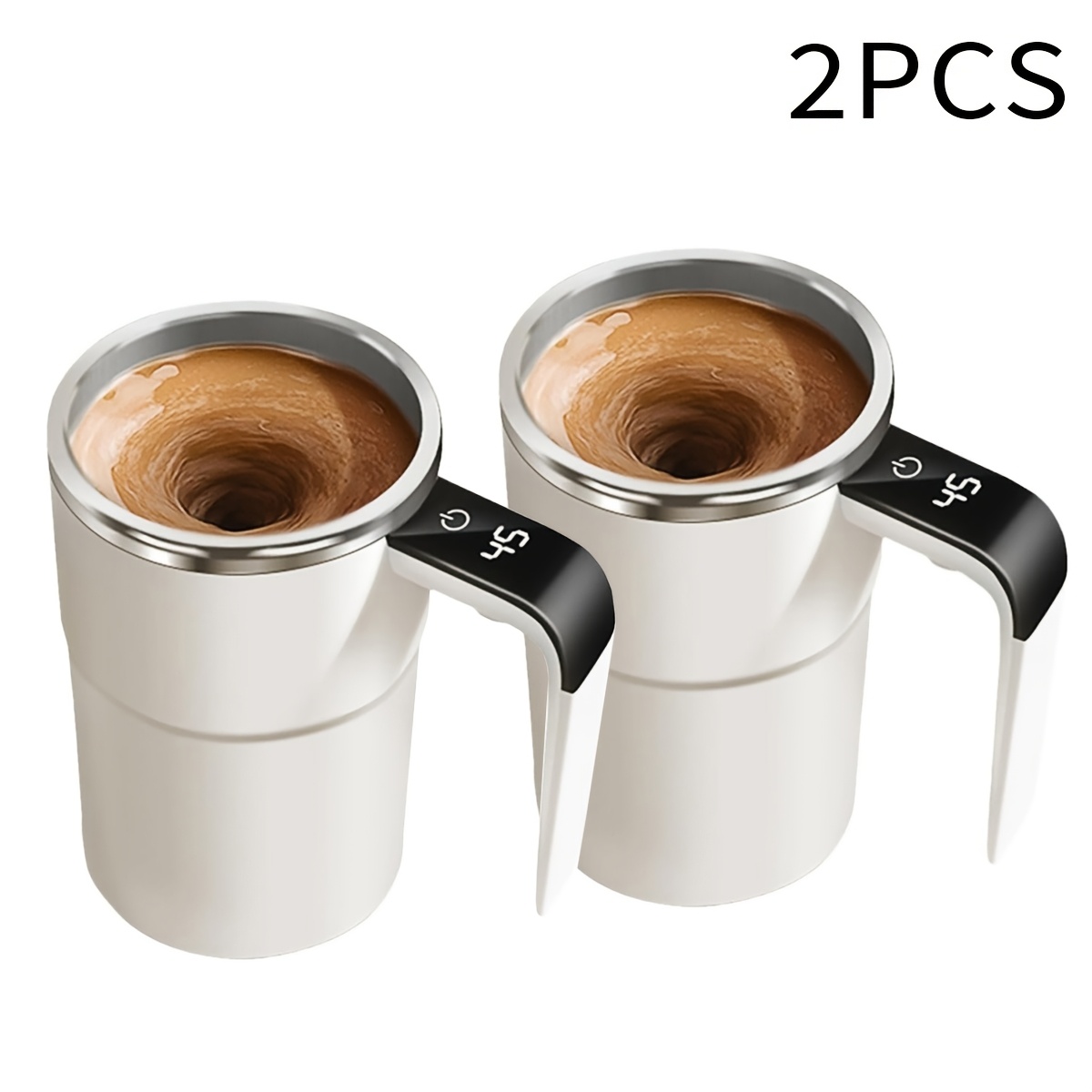TEMU 2pcs Automatic Mixing Coffee Cup Usb Charging Model, Lcd Display, Magnetic Mixing And Temperature Indicator, Stainless Steel Electric Model,