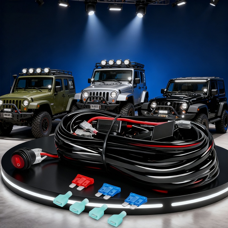 TEMU [halloween Sale] 16awg Led Light Bar Wiring Harness Kit 2 Leads 12v On Off Switch Power Relay Blade Fuse For Off Road Lights Led Work Light