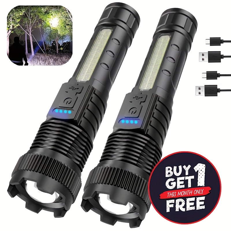 

2 Pack High Rechargeable Led Flashlights Multifunctional With 6 For Camping Hiking