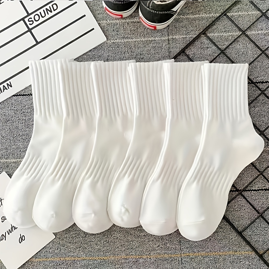 TEMU 6 Pairs Of Solid-color Ribbed Socks | Comfortable And Breathable Mid-calf Women's Stockings, Machine Washable And Dry , In And