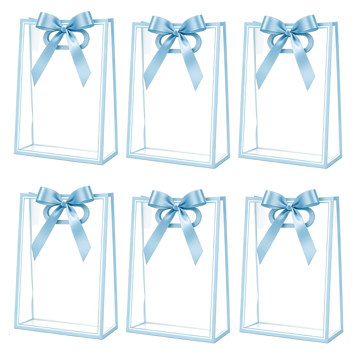 TEMU 6pcs Clear Pvc Gift Bags With Trim Bow, Transparent Party Favor Bags With Handles, Cute Bags For Summer Weddings, Bridal Showers & Birthday