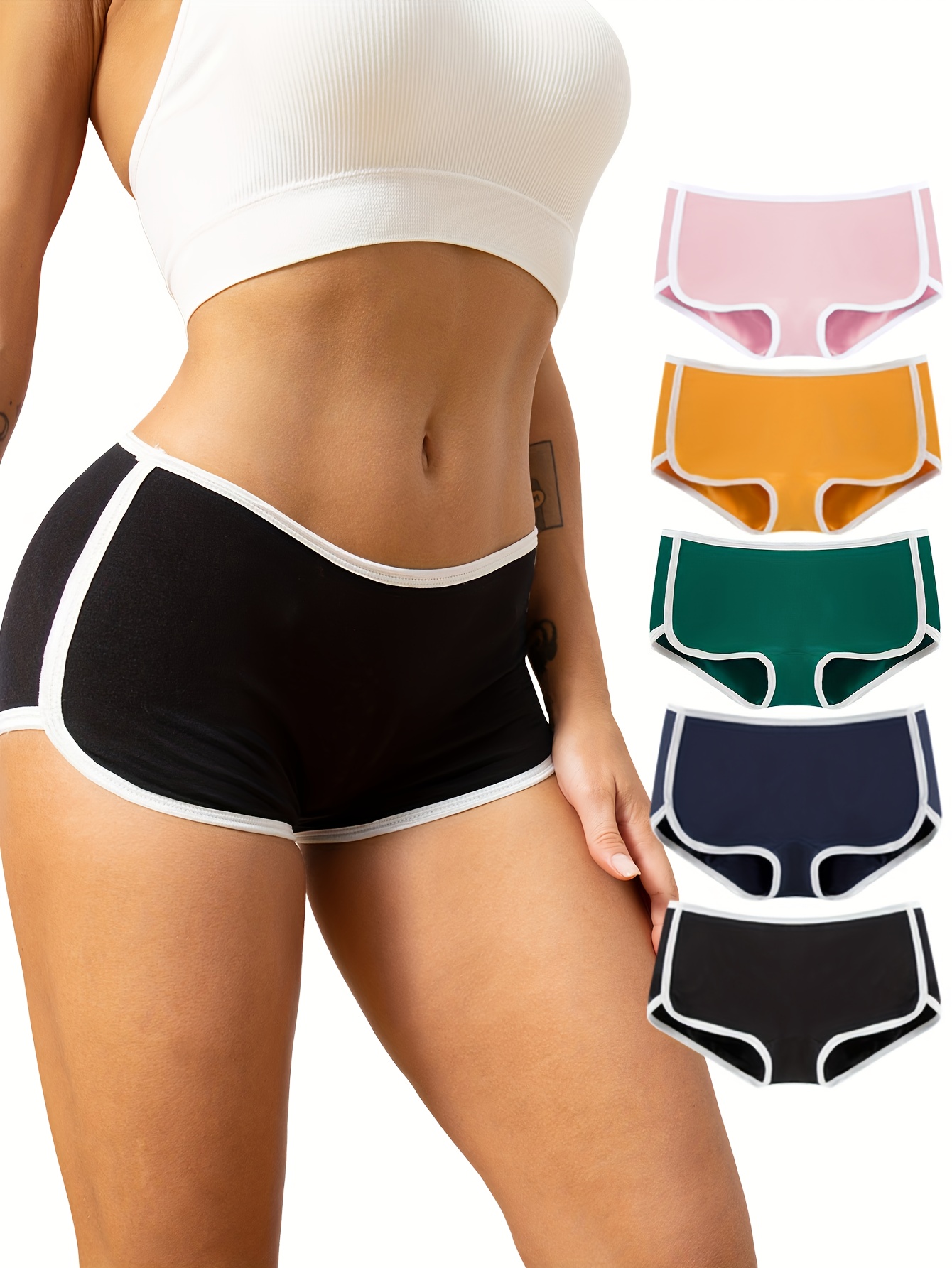 5pcs womens blend     boxer briefs   underwear with 5 solid colors breathable machine washable elegant   for everyday  