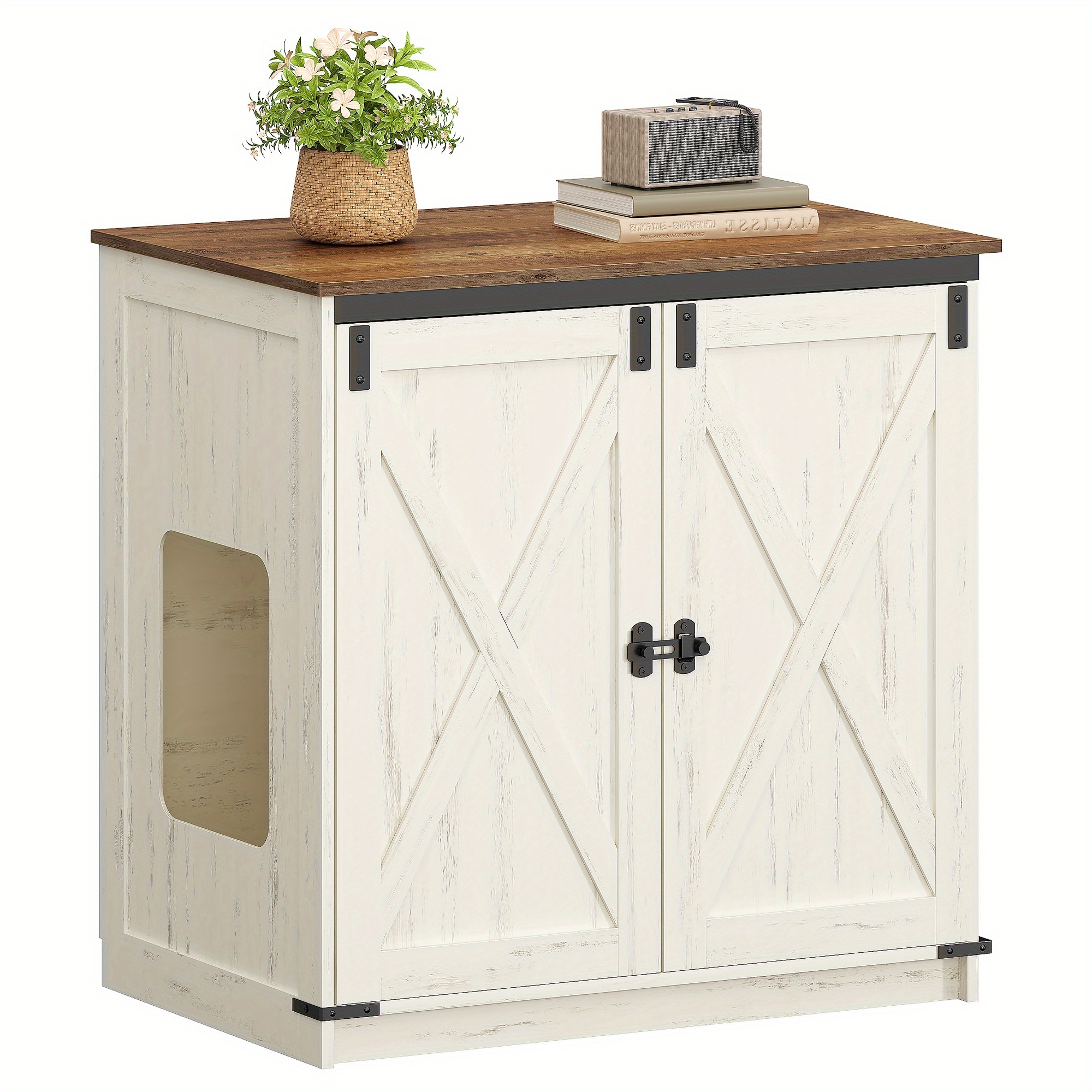 Cat Litter Cabinet, Hidden Cat Cabinet With Storage Space, Cat House With Magnets, Farmhouse Style, 80 X 50 X 79.5cm, Suitable For Hallway, Bedroom, -white