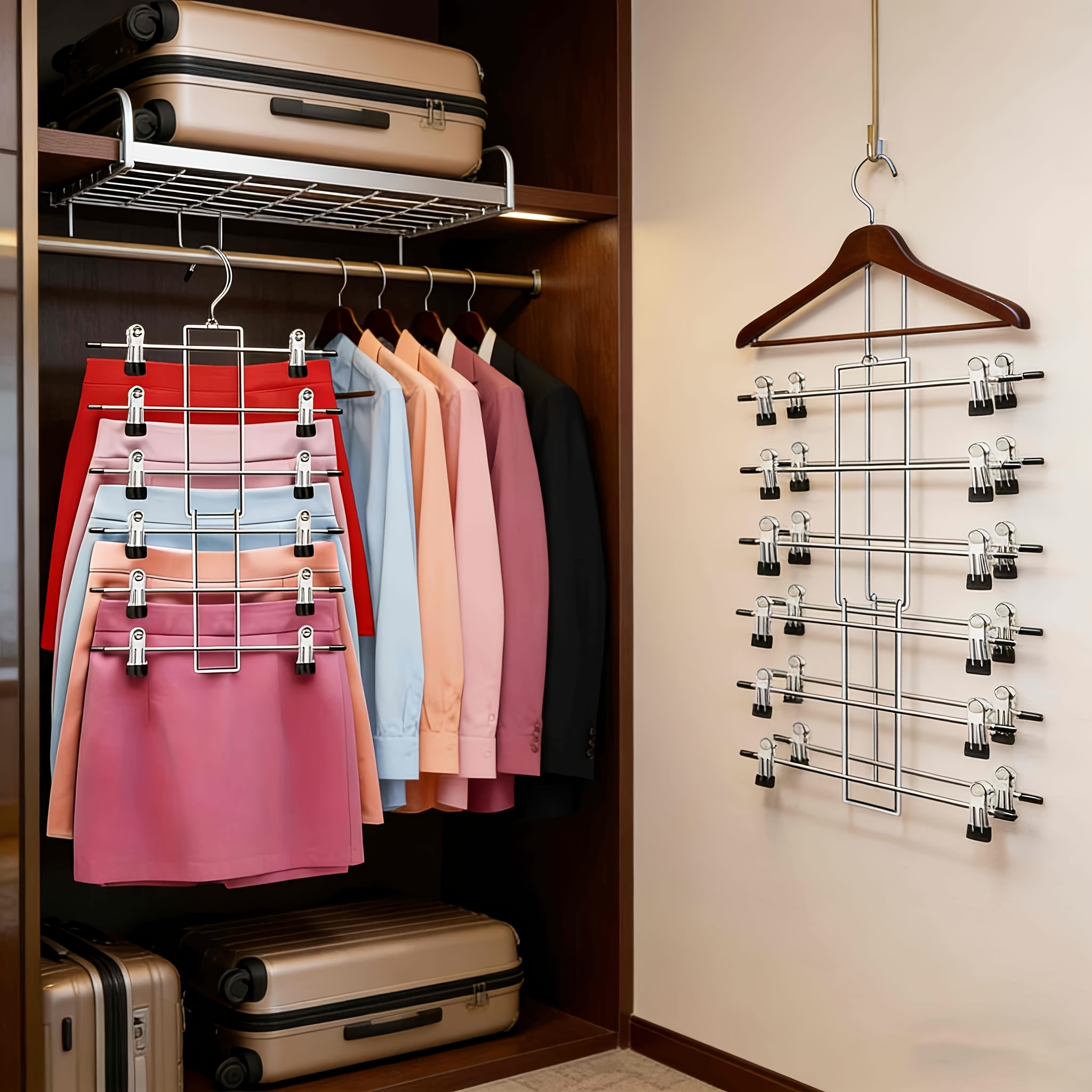[moderner metall-organizer] 6-stufiger metall-organizer mit 360° drehbaren   | platzsparende kleideraufbewahrung für hosen röcke,   poliertes  , langlebige metallkonstruktion