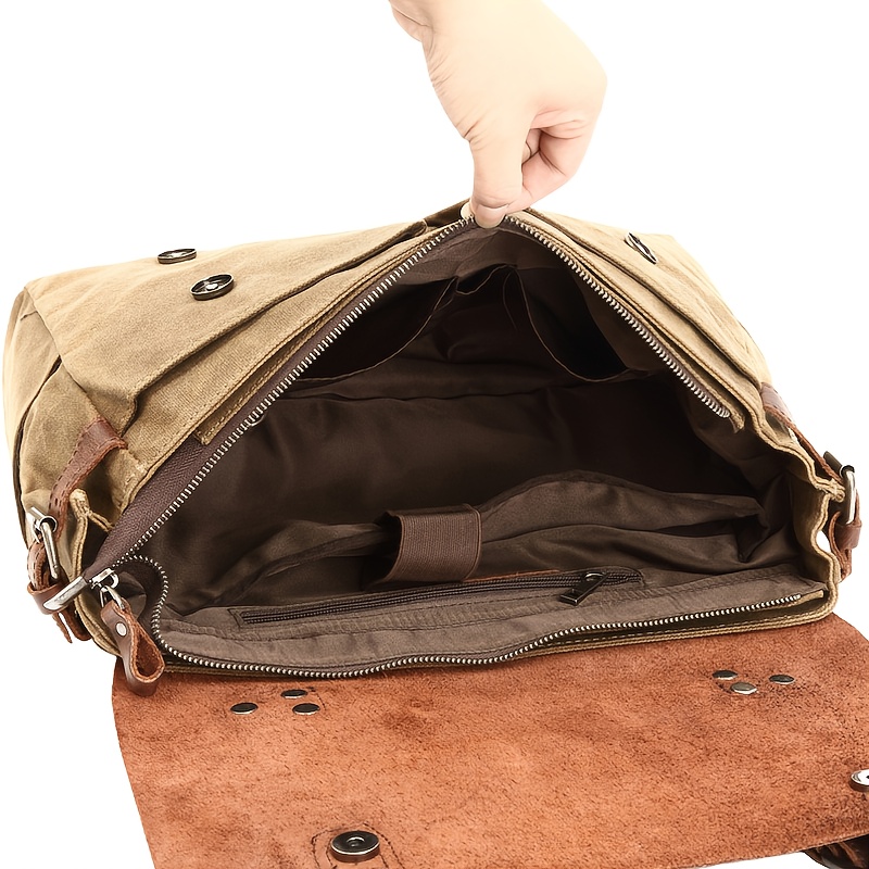 Vintage Waxed Canvas And Crazy Horse Faux Leather Motorcycle Saddle Bag, Multi-Functional Shoulder Or Hand-Carry Design, Durable And Stylish with a Retro Look, Perfect for Riding, Traveling, And Daily Use