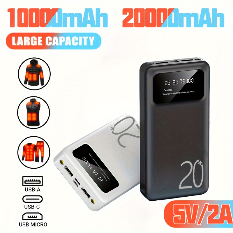 Chargeur de banque d'alimentation portable 10000 mAh avec LED double ports  USB sortie 2,1 A et entrée 2 A, batterie externe super légère