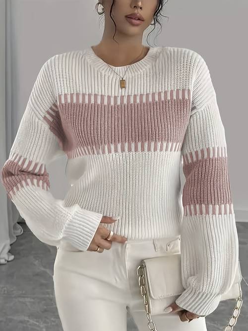 2025 new womens casual striped drop shoulder long sleeve sweater colorful stripes winter womens wear suitable for wearing and autumn layered in winter a versatile casual sweater
