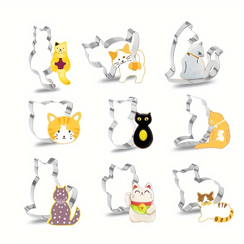 TEMU 9pcs, Kitten Cat Shaped Cookie Cutters, Pastry Cutter, Biscuit Molds, Baking Tools, Kitchen Accessories