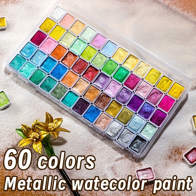 

60 Colors Pearl Watercolor Pigment: Metallic Solid Paint Portable Art Kit For Painting - Perfect Holiday Gifts For Artists, Adults, And Professionals