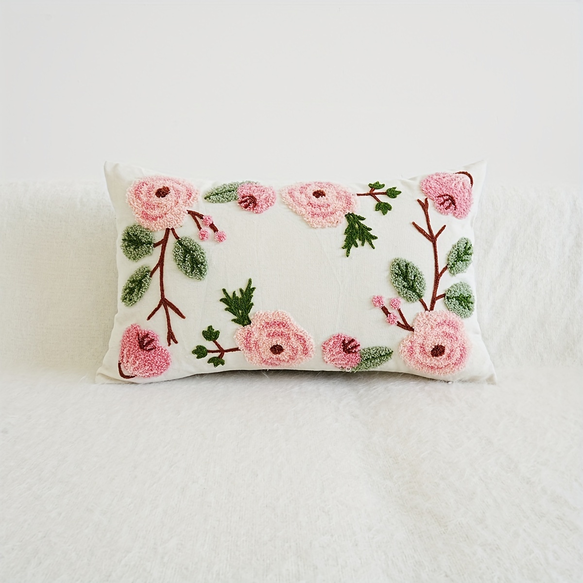 1pc Elegant Embroidered Floral Throw Pillow Cover - Versatile For Any Room, Machine Washable, Zip Closure