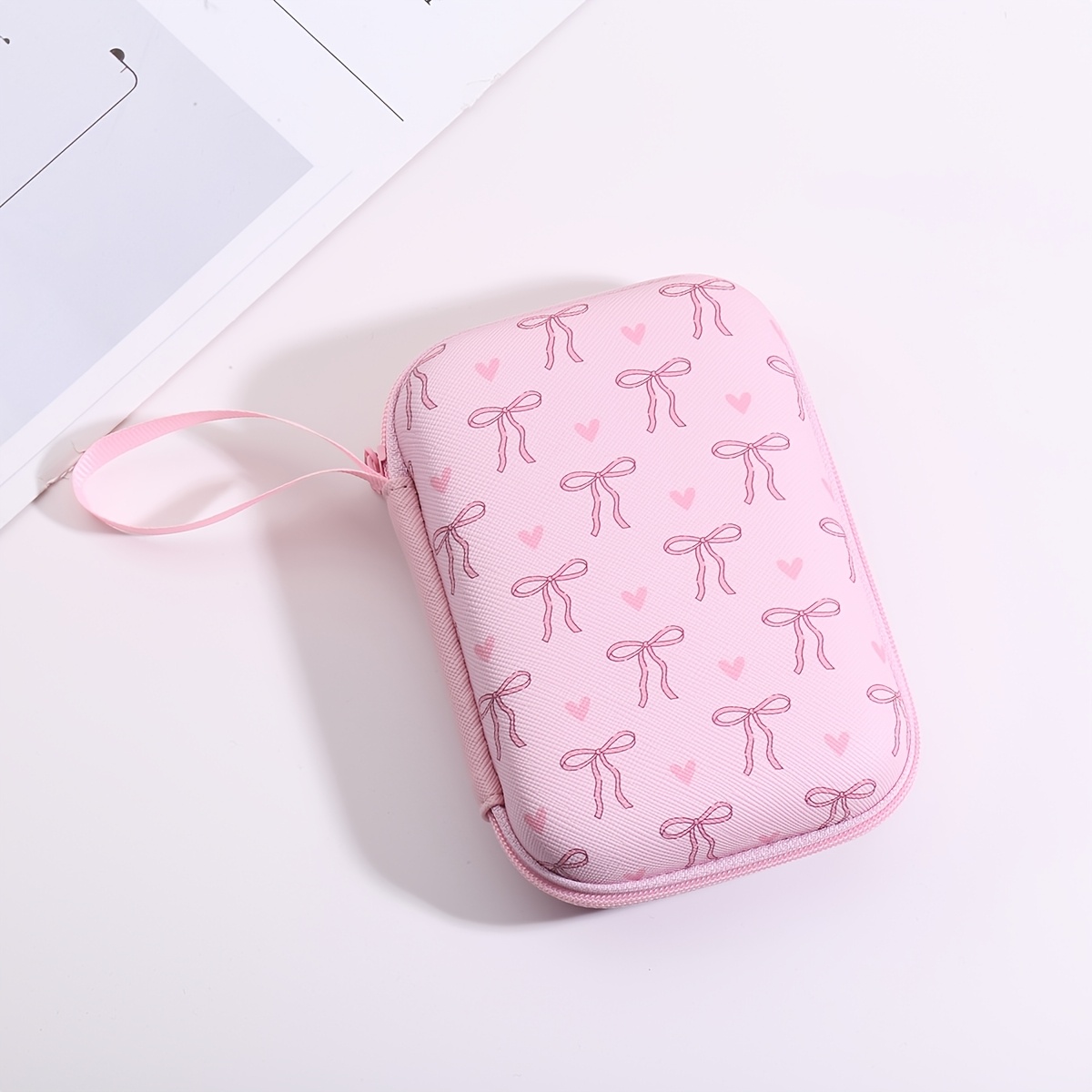 E-shop Elektronische Aufbewahrungsbox Rosa Herz Schleife Mode Organizer Tasche für Datenkabel, USB-Sticks, Kopfhörer und digitale Produkte