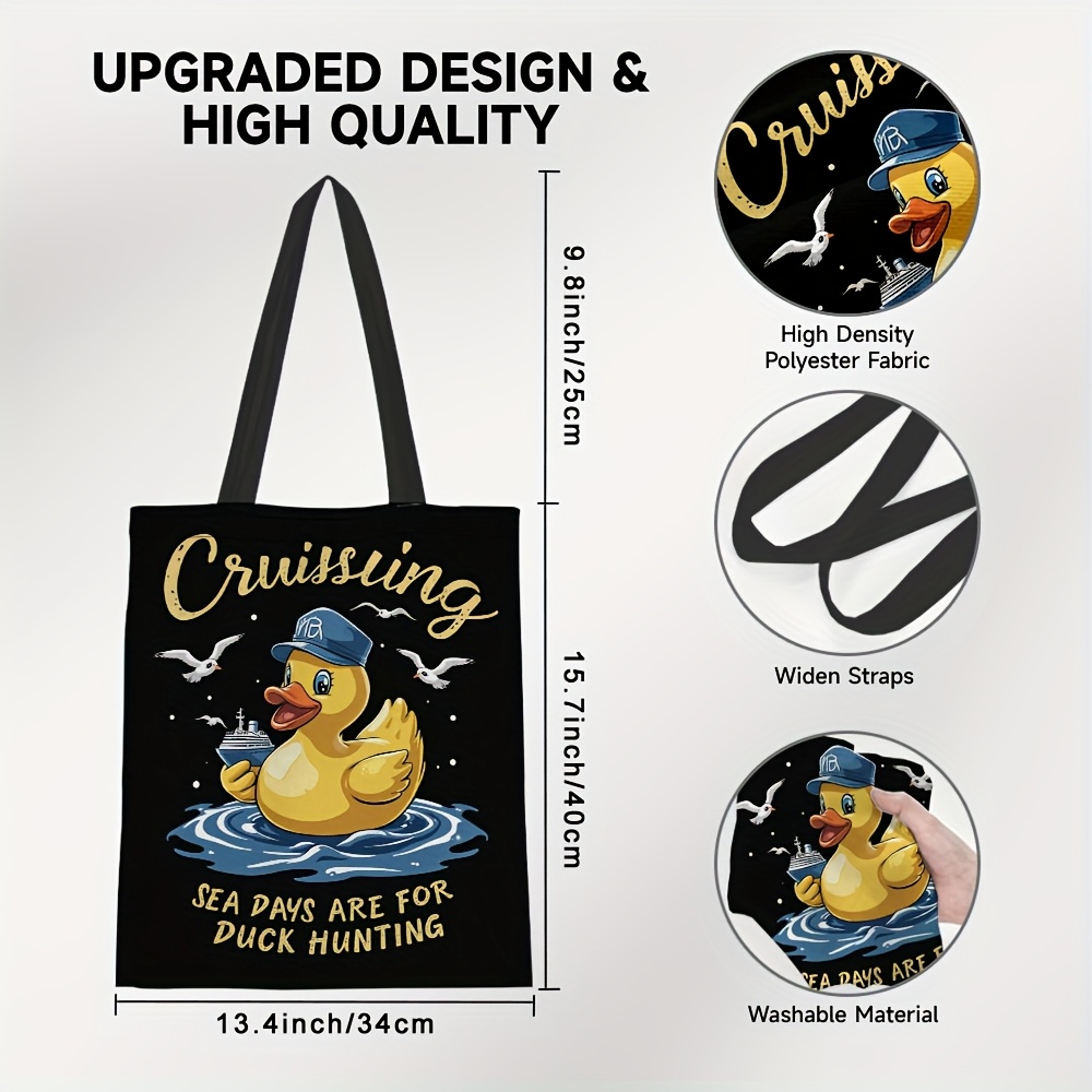 TEMU 1pc, Cruising Sea Days Pattern Print Tote Bag With Black Handles - Durable Multipurpose Shoulder Bag For Women - Perfect For Shopping, Travel,